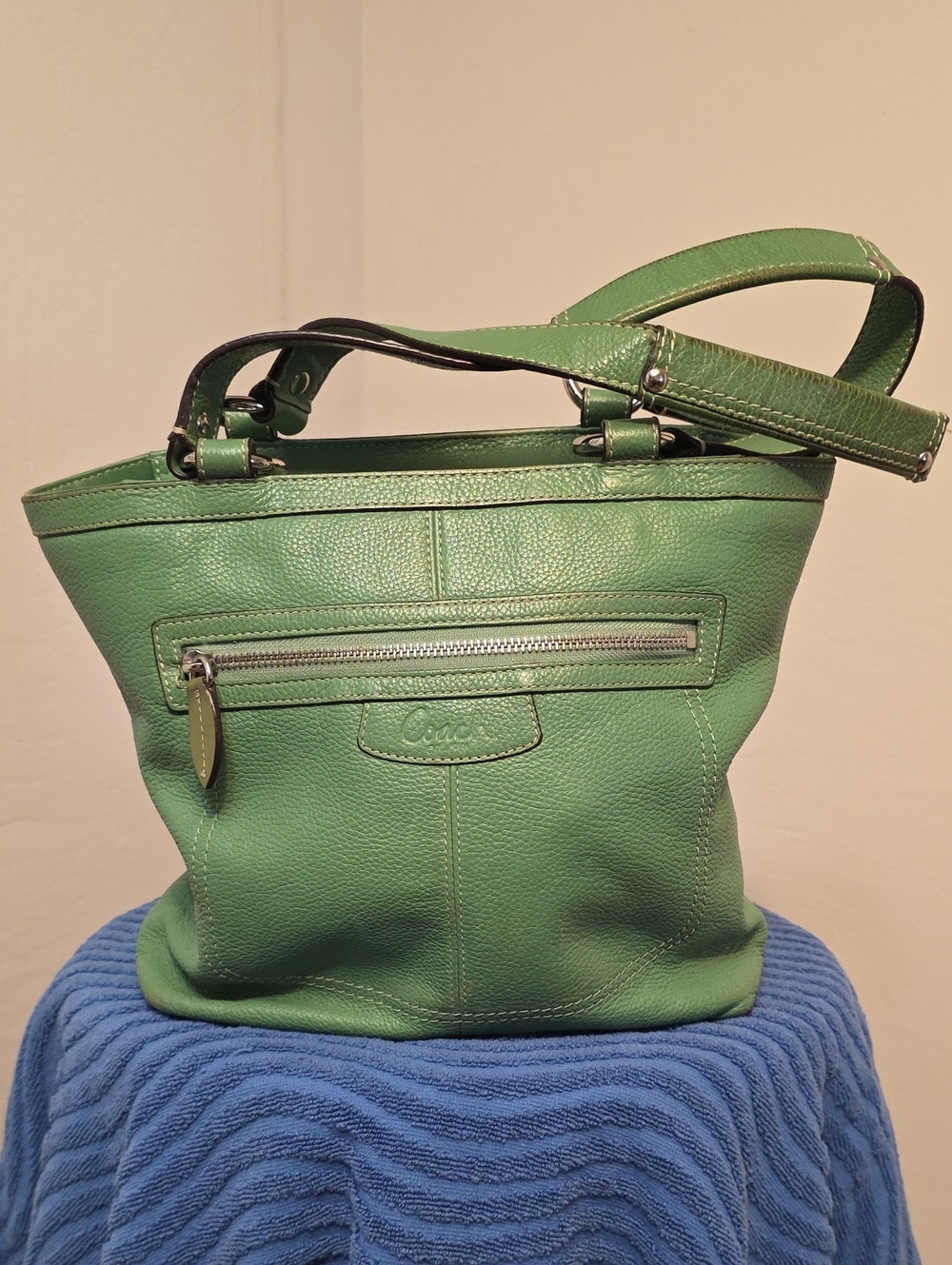 Coach Green Pebbled Leather Shoulder Bag